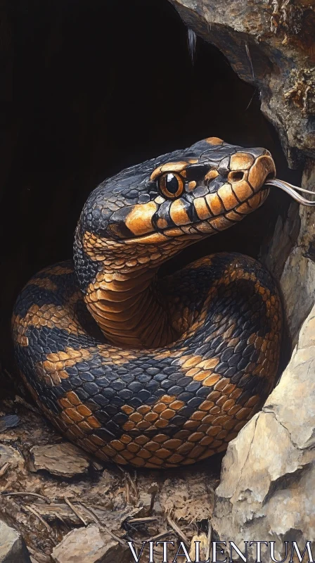 Snake Coiled in Natural Setting AI Image