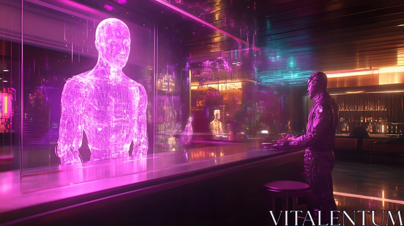 AI ART Cyberpunk Bar with Neon Hologram