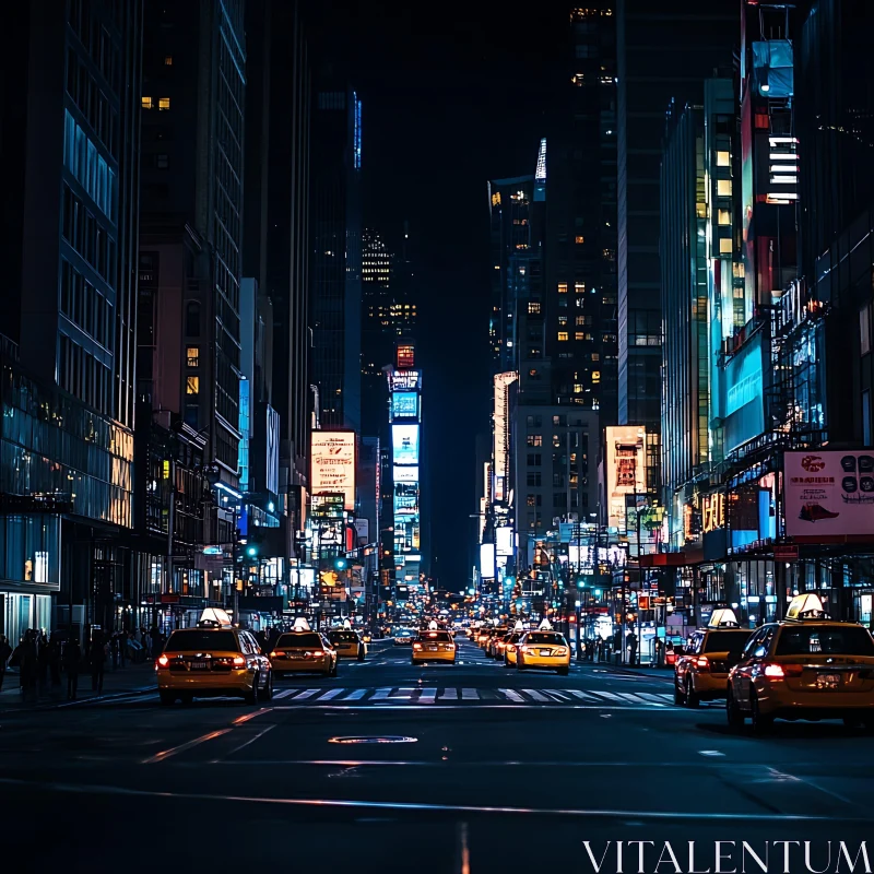 Vibrant Urban Night Scene with Skyscrapers and Traffic AI Image