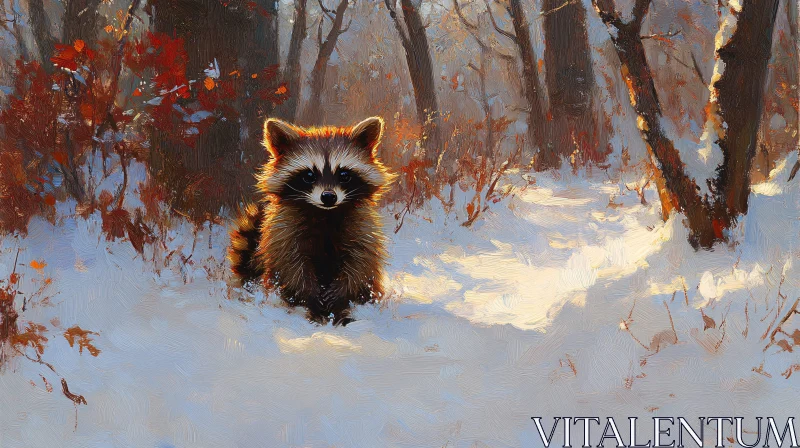 Raccoon in Winter Wonderland AI Image