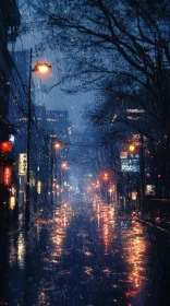 Urban Night Scene in the Rain