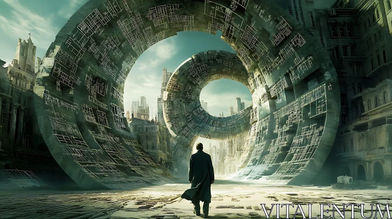 Mysterious Urban Ruins with Giant Circular Architecture AI Image