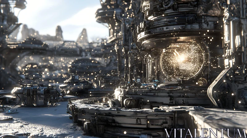 Intricate Futuristic Urban Landscape with Glowing Central Structure AI Image