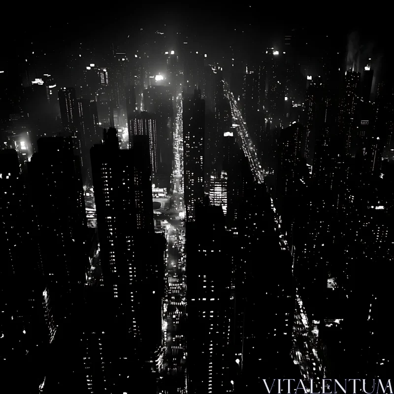 Urban Metropolis Illuminated at Night AI Image