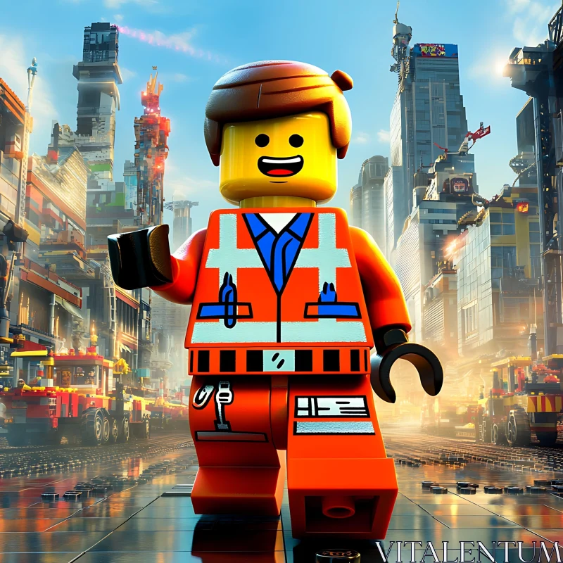 Animated Lego Worker in Detailed Bricks City