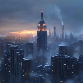 Dusk in the City with Gleaming Skyscrapers