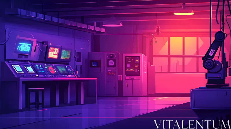 Modern Tech Workspace with Robotic Arm