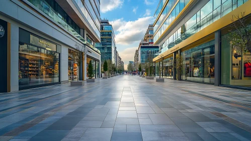 Upscale Urban Street with Glass and Metal Facades