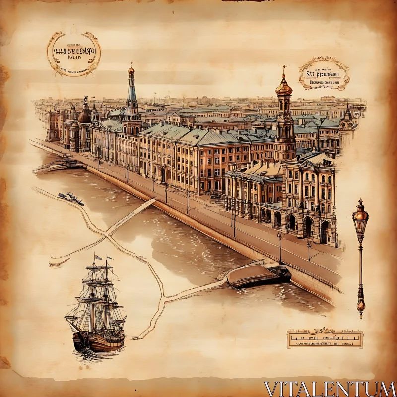 Historical European City Waterfront Map