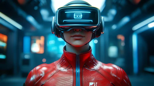 Person in Red Jacket with Advanced VR Goggles