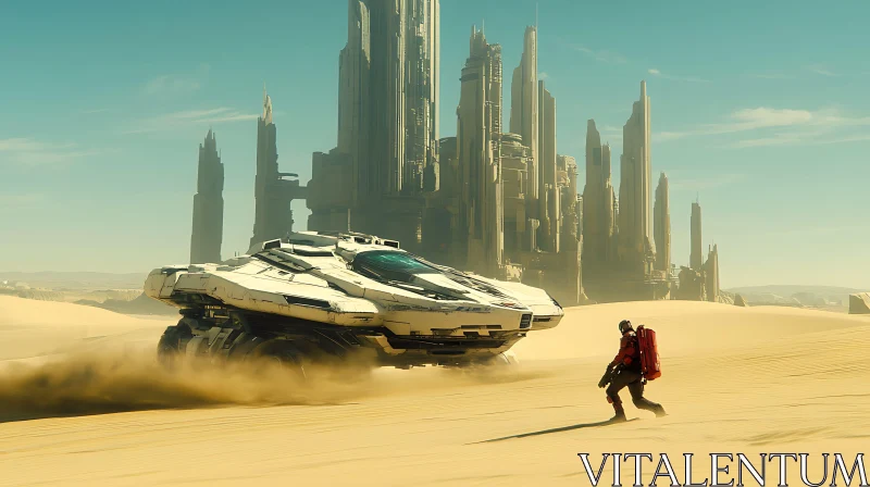 Desert Explorer Facing Futuristic Armored Vehicle
