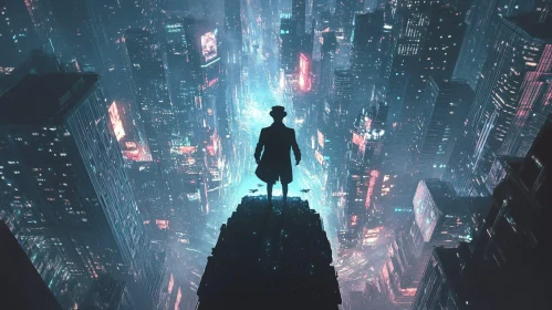 Urban Explorer in a Neon Cityscape