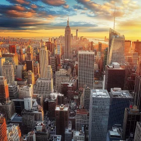 Sunset Over Vibrant City Buildings