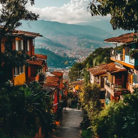 Vivid City Street with Mountain Overlook