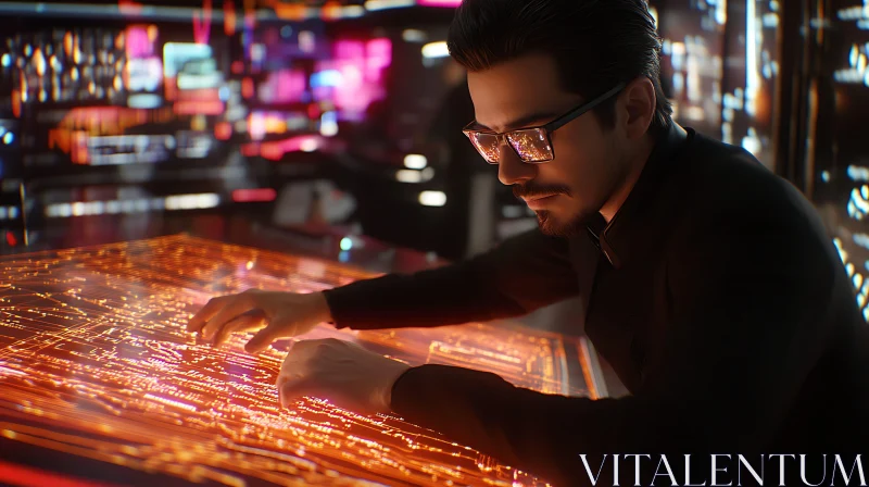 Man Using Advanced Holographic Technology