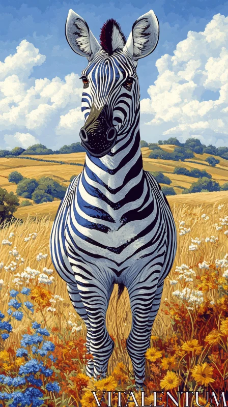 Zebra in Vibrant Wildflower Landscape