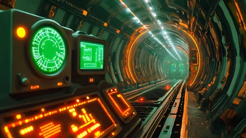 High-Tech Futuristic Tunnel and Control Panel
