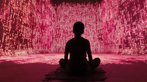 Meditation Amidst Glowing Binary Code