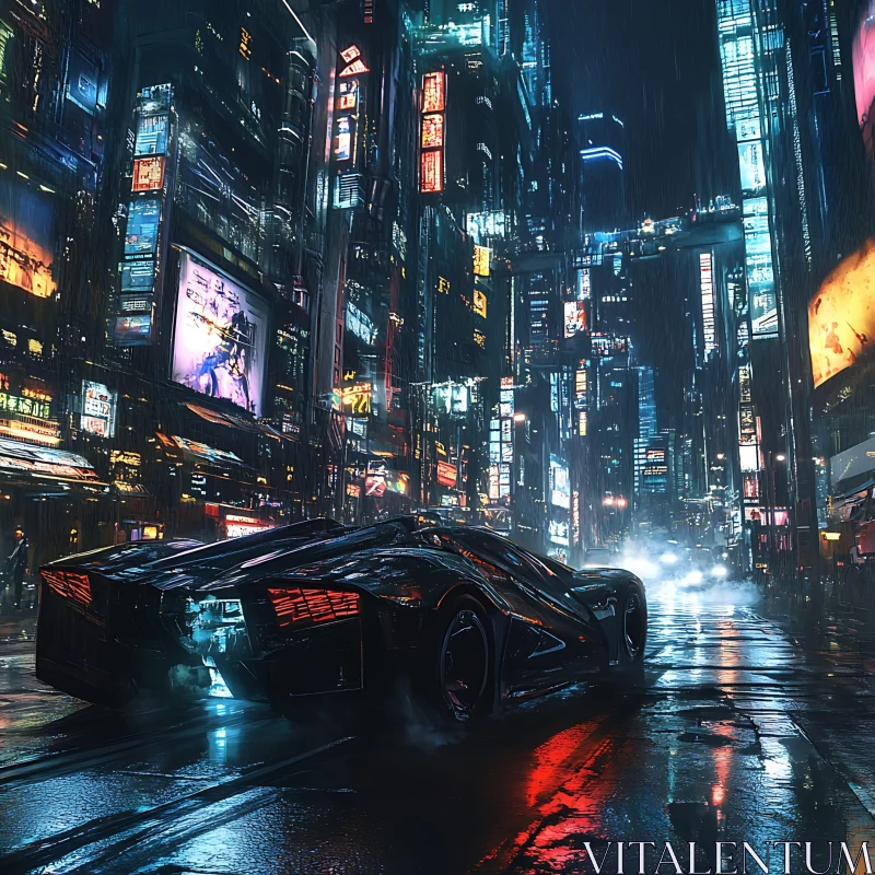 Cyberpunk City with Futuristic Car