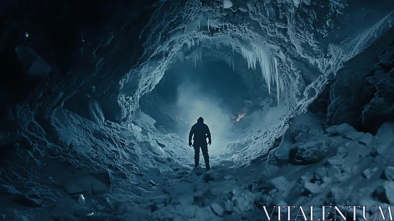 Cave Explorer in Icy Environment