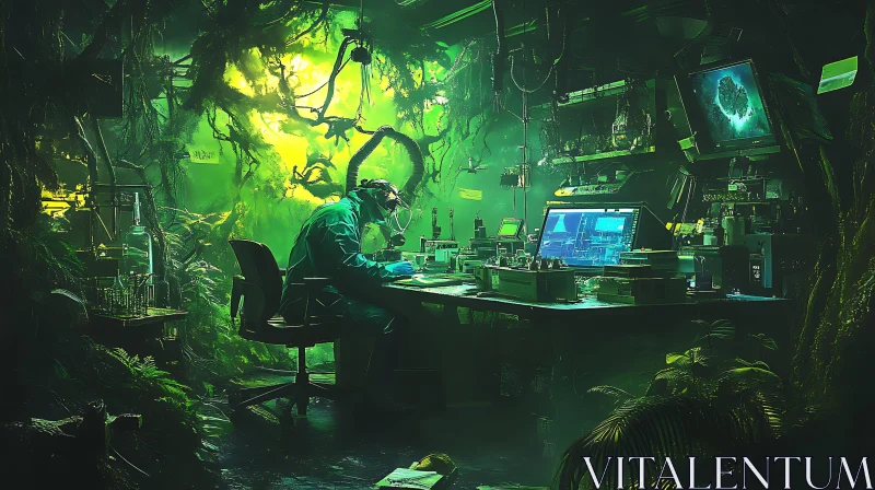 Nature-Infused High-Tech Lab with Scientist