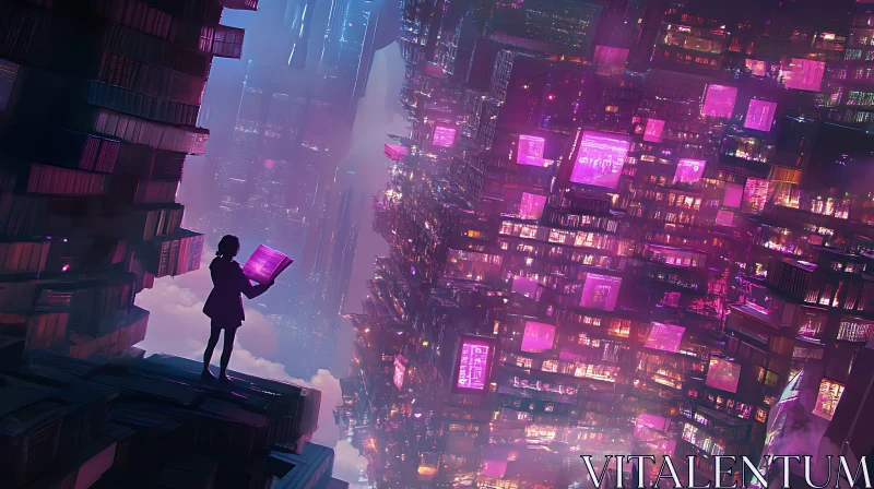 Neon-Lit Futuristic City Silhouette