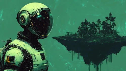 Astronaut and Floating Island Sci-Fi Art