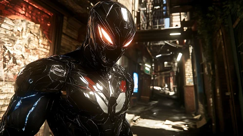 Humanoid Cyborg in Post-Apocalyptic Alley