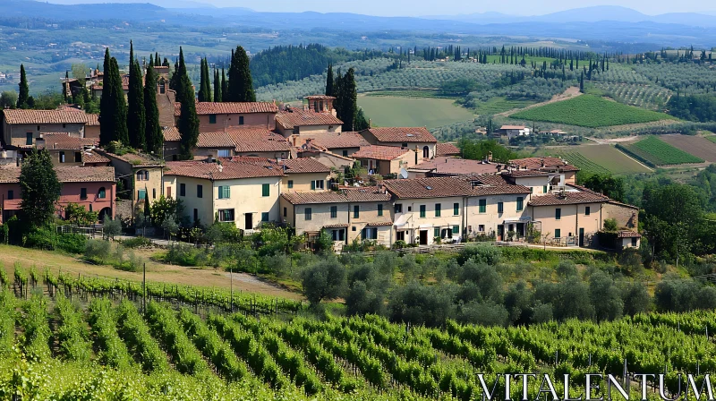 Tranquil Countryside Village and Vineyards AI Image