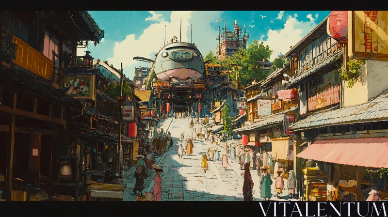 AI ART Bustling Futuristic Street with Hovercraft