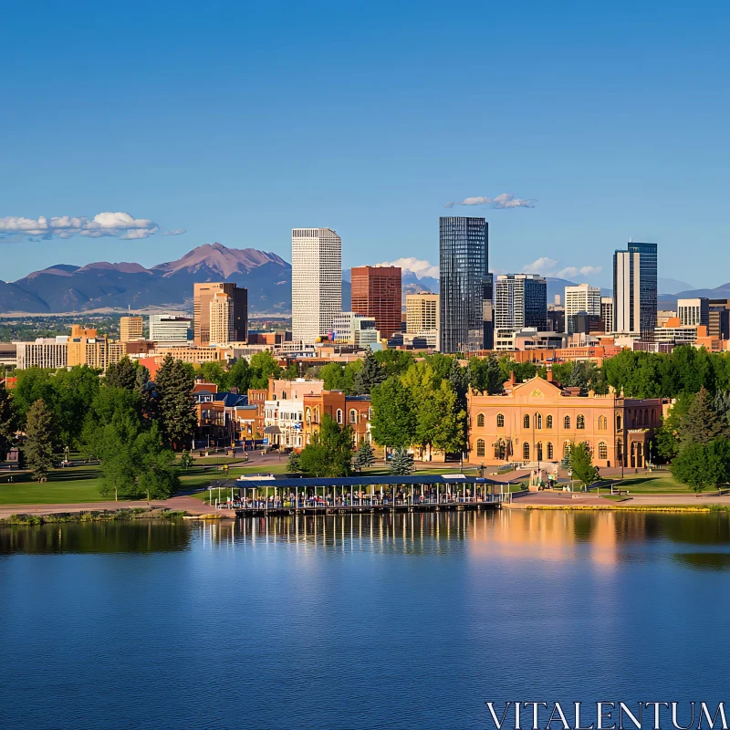 Urban Landscape with Mountains and Lake AI Image