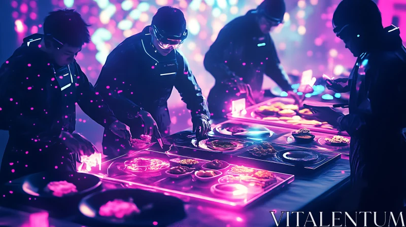 Advanced Technology Cooking in Neon Lit Environment AI Image