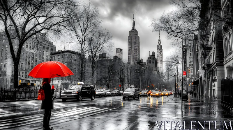 AI ART Monochrome City Street with Selective Color