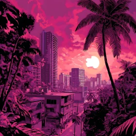 Purple and Pink Sunset Over Urban Landscape