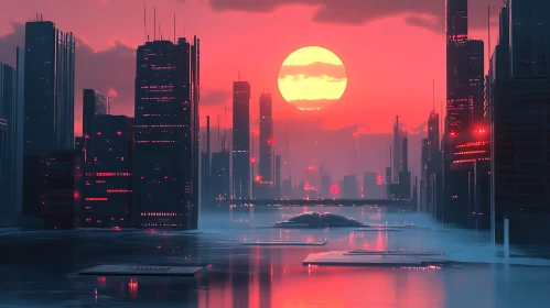 Modern Skyline Under a Glowing Sunset