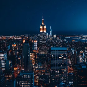 Twinkling Urban Skyline Under a Deep Blue Night Sky