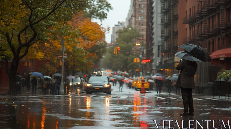 Urban Life on a Rainy Night AI Image