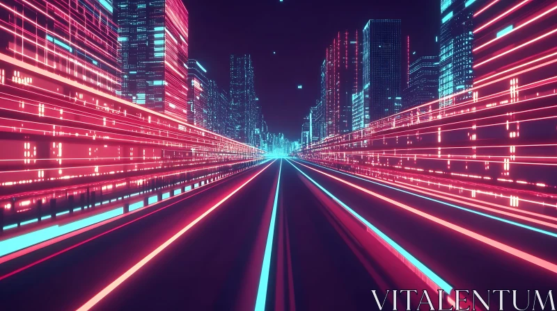 Neon Lit Futuristic City Road AI Image