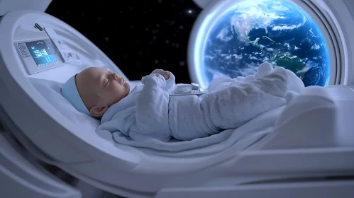 Baby in Space with Earth Background