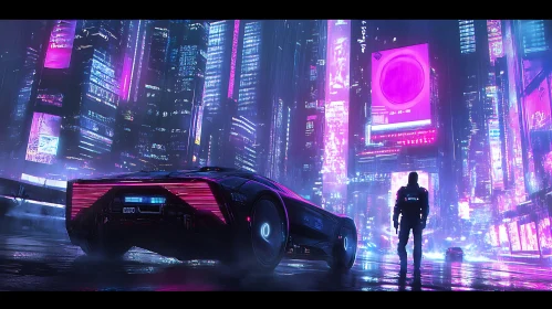 High-Tech City Night Scene with Neon and Advanced Technology