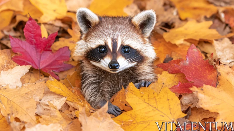 Raccoon Among Fall Foliage AI Image