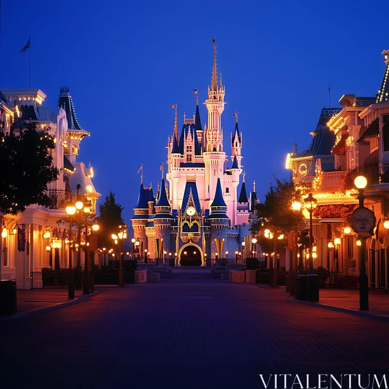 Magical Illuminated Castle at Dusk AI Image