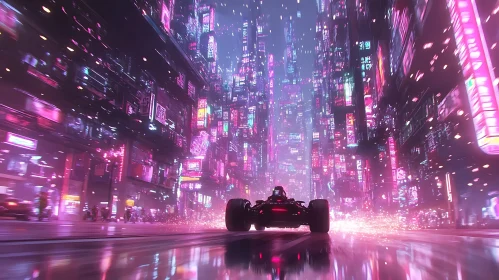 Cyberpunk Neon City and Fast Racing Car