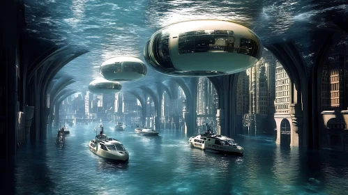 Innovative Underwater City with Police Boats