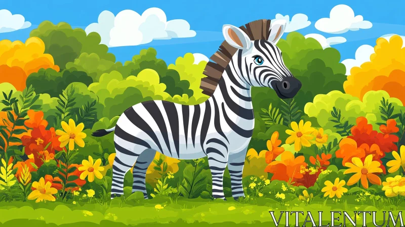 Zebra in Lush Garden Scenery AI Image