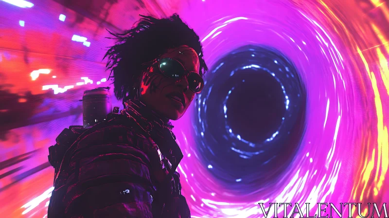 High-Tech Character in Neon Swirl AI Image