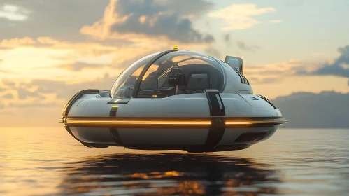 Advanced Hovercraft at Sunset