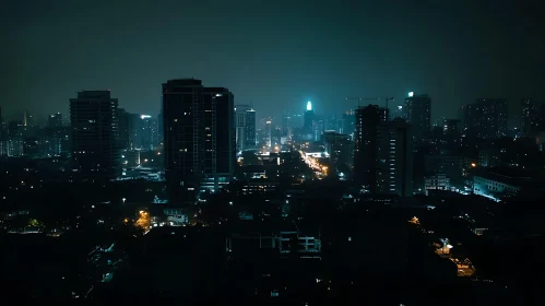 Cityscape at Night with Illuminated Buildings