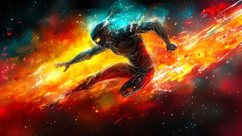 Abstract Superhero in Fiery Motion