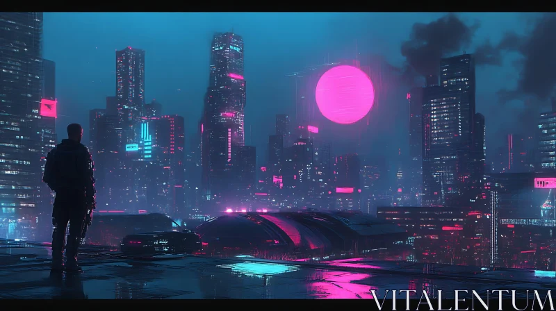 Neon-Lit Futuristic City at Night AI Image